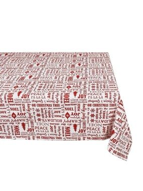 Holiday Joy Red and White Rectangle Tablecloth Christmas